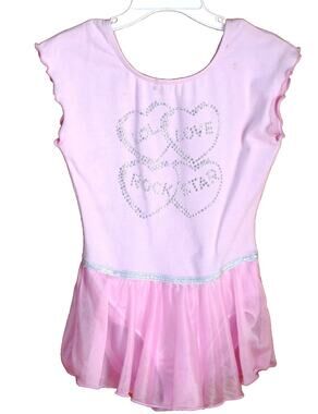 Moret Girls Lilac Dancewear Leotard Attached Skirt Size 6-7 Rhinestone Hearts